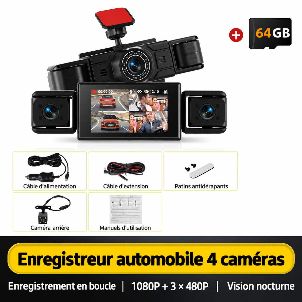 Podofo — dashcam 4 caméras, écran 3 pouces — visuel complémentaire 14 sur 14.