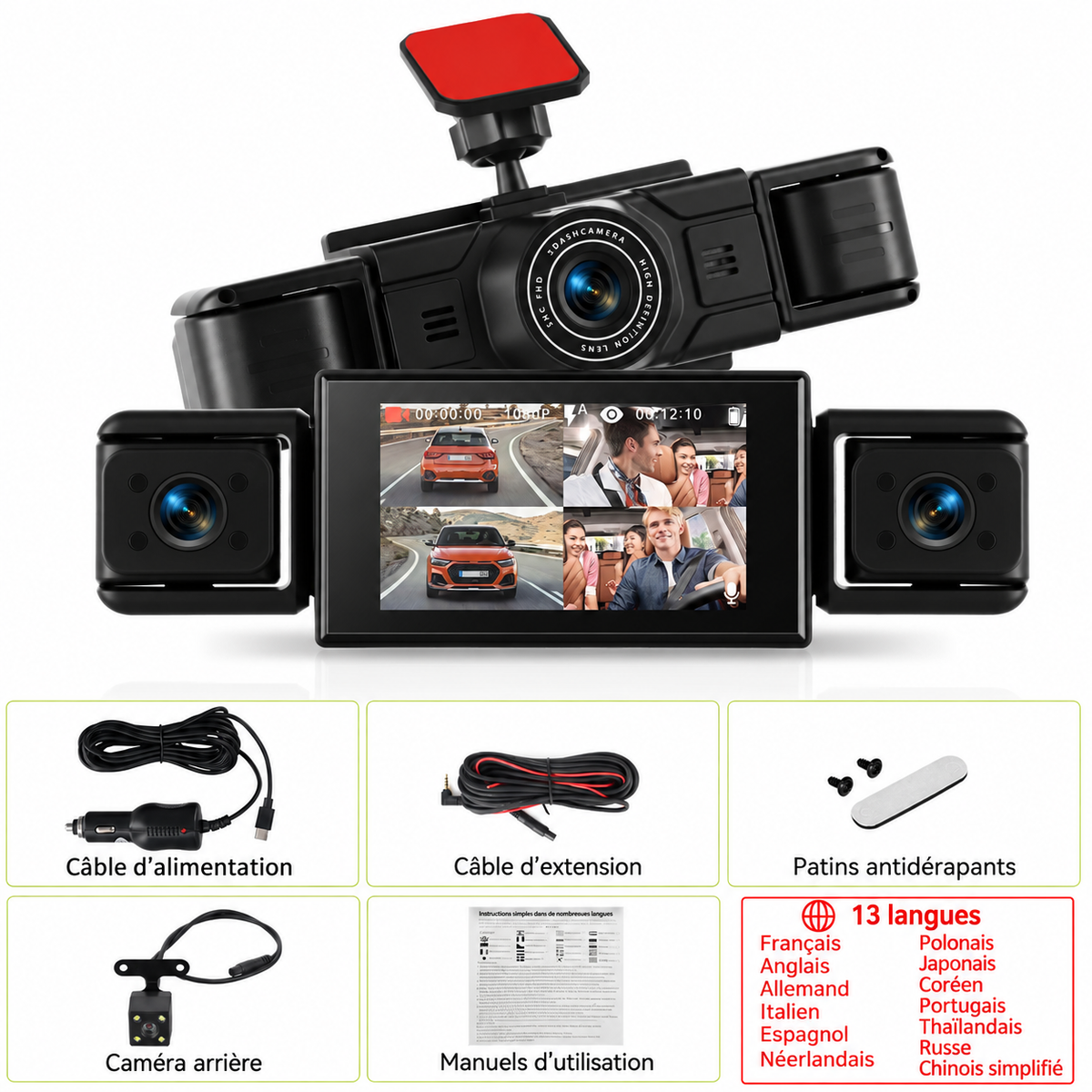 Podofo — dashcam 4 caméras, écran 3 pouces — visuel complémentaire 13 sur 14.