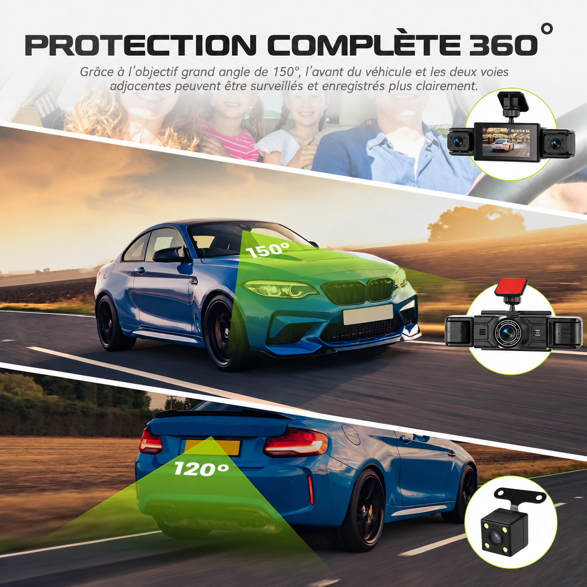 Podofo — dashcam 4 caméras, écran 3 pouces — visuel complémentaire 8 sur 14.