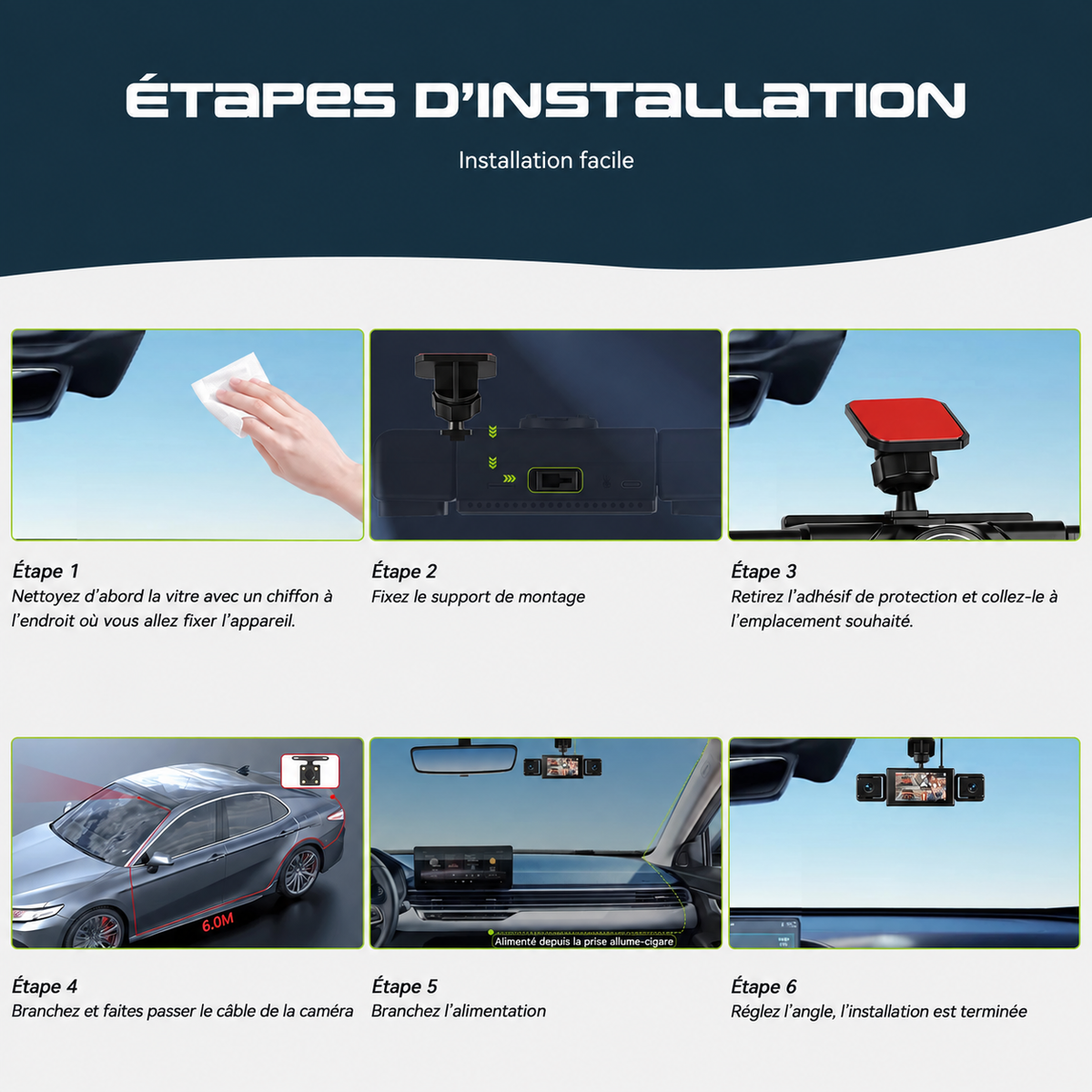 Podofo — dashcam 4 caméras, écran 3 pouces — visuel complémentaire 4 sur 14.