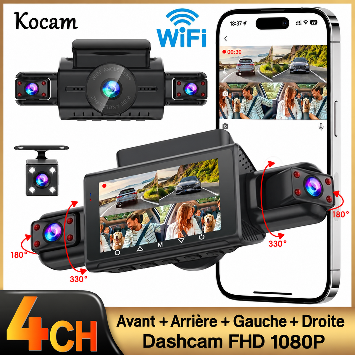 Kocam — dashcam Wi-Fi multicanal — visuel complémentaire 21 sur 23.