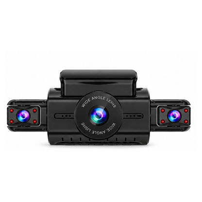 Kocam : dashcam Wi-Fi multi-caméras avec écran et objectifs complémentaires, sur fond blanc.